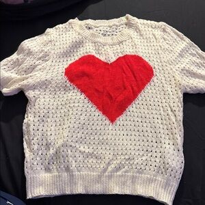 Heart Patterned White and Red Sweater